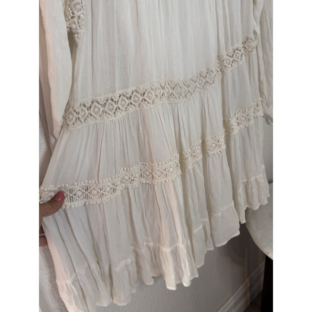 Free People Wildflower Embroidered Boho Lace Mini Dress Ivory XS - Picture 7 of 14